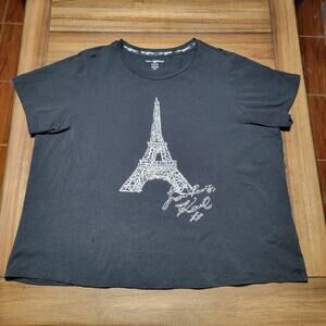 Karl Lagerfeld Paris Black Blouse w/ Beaded Eiffel Tower - Size 3X